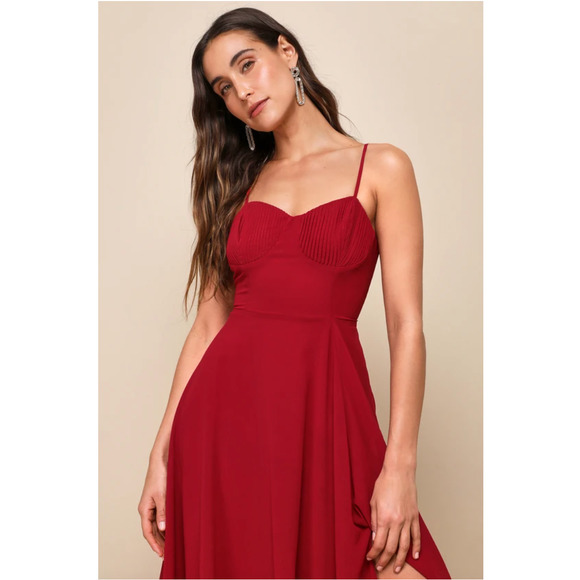 Lulus Cause for Commotion Red Pleated Bustier Maxi Dress Size XS - Picture 12 of 14